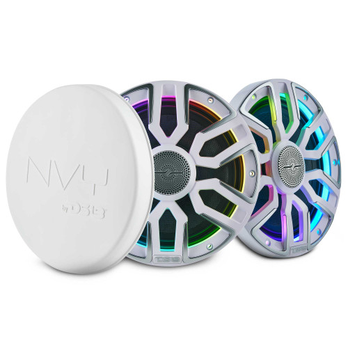 DS18 NVY-M8/WH - 8” Marine Coaxial Speaker With Kevlar Cone, Bullet Tweeter, Neodymium Magnet, and Digital LED Lights | 200W RMS 4-Ohm