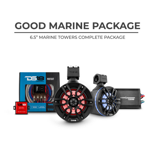 DS18 Good Marine Package - DS18 Good Marine Stereo Package  2 x 6.5” Speaker Tower| 1 x 2 Ch Amplifier | 1 x MOFCKIT4 and 1 x LED-BTC