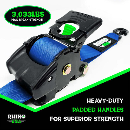 Rhino USA TD-RSRE2X10-BLU Rhino USA Retractable Ratchet Straps (2Pk 2Inx10Ft) Blue