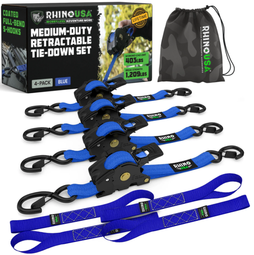 Rhino USA TD-RSRE1X10-2BLU Rhino USA Retractable Ratchet Straps (2Pk 1Inx10Ft) Blue