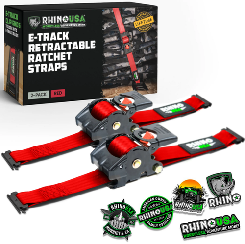 Rhino USA TD-RSRE1X10-2RED Rhino USA Retractable Ratchet Straps (2Pk 1Inx10Ft) Red
