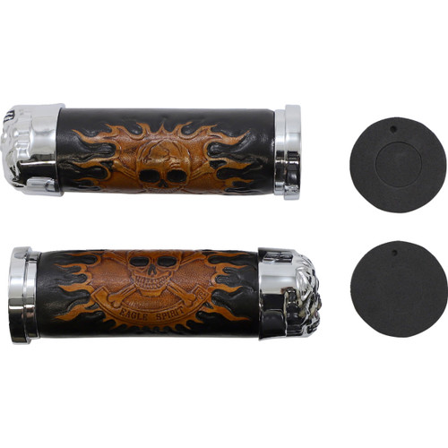 Drag Specialties - Skull Grips - Red Eyes - Chrome