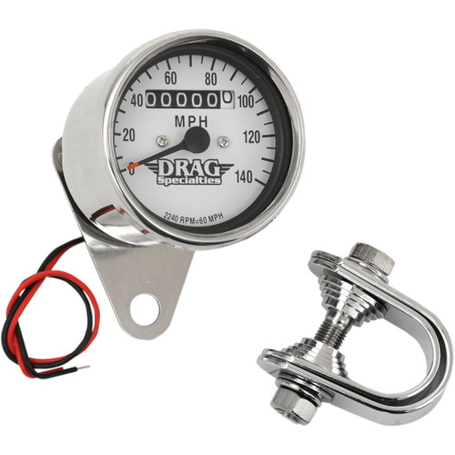 Drag Specialties - 2.4" MPH Mini LED Mechanical Speedometer/Indicators - Chrome Housing - White Face - 2240:60