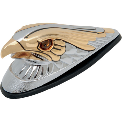 Drag Specialties - Gold Eagle Head with Lights - Amber Eyes - Large - Chrome