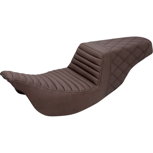 Saddlemen #808-07B-176BR - Step-Up Seat - Front Tuck-n-Roll/Rear Lattice Stitch - Brown - FL '08-'24