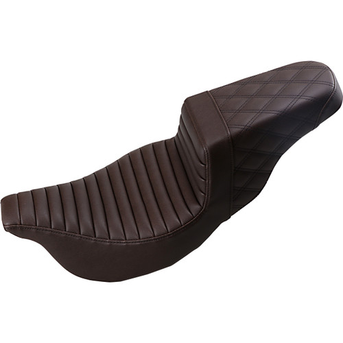 Saddlemen #808-07B-176BR - Step-Up Seat - Front Tuck-n-Roll/Rear Lattice Stitch - Brown - FL '08-'24