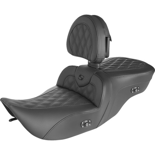 Saddlemen #897-06-182BRHC - Roadsofa™ Seat - with Backrest - Full Lattice Stitch - Heated - '99-'07 FLH