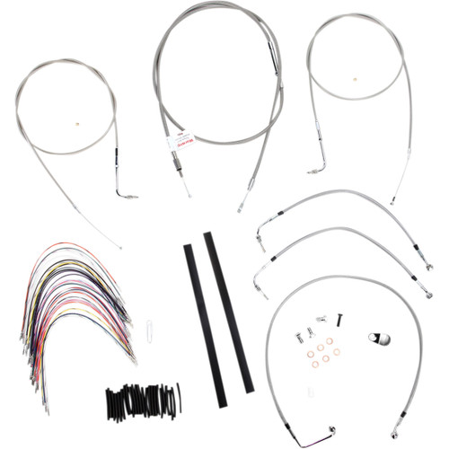 Burly Brand #B30-1078 - Complete Stainless Braided Handlebar Cable/Brake Line Kit - 18" Ape Hangers - '97-'01 Touring