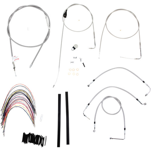 Burly Brand #B30-1083 - Complete Stainless Braided Handlebar Cable/Brake Line Kit - 16" Ape Hangers - '00-'06 Touring