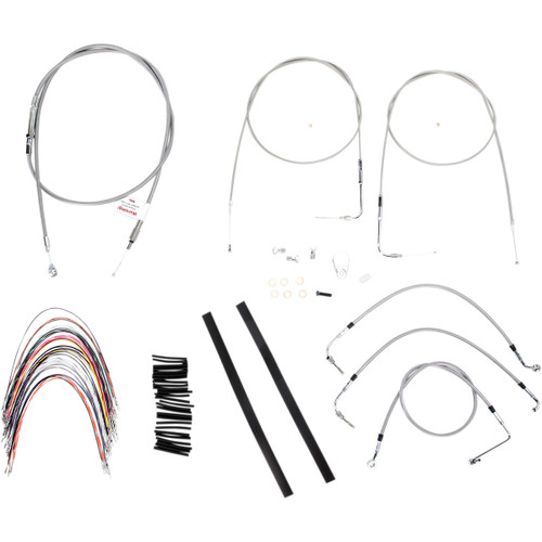 Burly Brand #B30-1085 - Complete Stainless Braided Handlebar Cable/Brake Line Kit - 14" Ape Hangers - '07 Touring