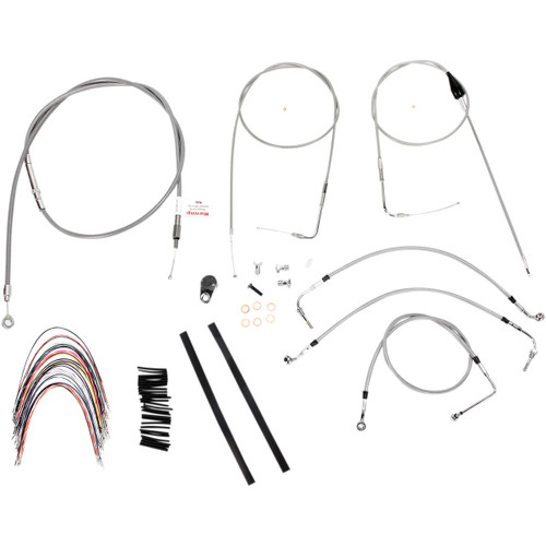 Burly Brand #B30-1088 - Complete Stainless Braided Handlebar Cable/Brake Line Kit - 14" Ape Hangers - '07 Touring