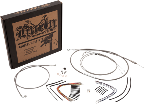 Burly Brand #B30-1233 - Handlebar Cable/Brake Line Kit - Complete - 15" Ape Hanger Handlebars - Stainless Steel
