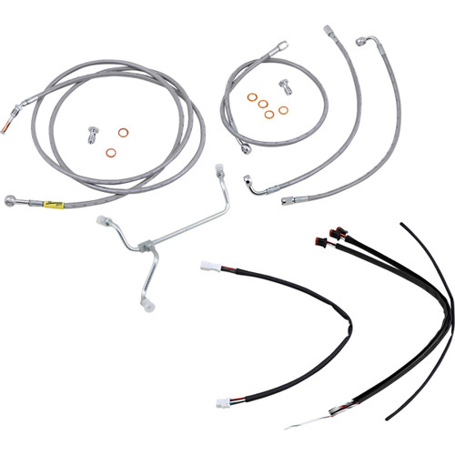 Burly Brand #B30-1239 - Complete Stainless Braided Handlebar Cable/Brake Line Kit - 15" Ape Hangers - '17-'20 FLH