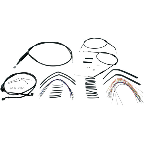 Burly Brand #B30-1002 - Complete Black Vinyl Handlebar Cable/Line Kit for Ape Hangers - 14" - '04-'06 Sportster