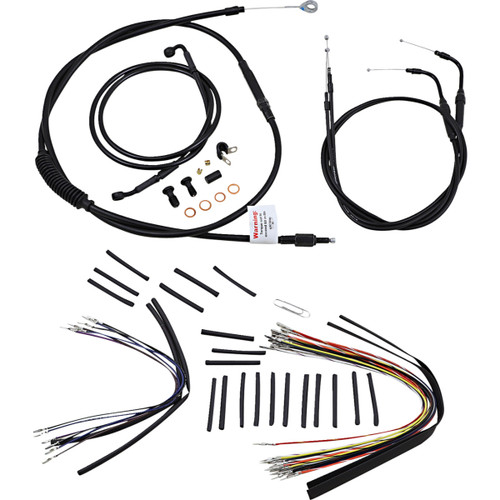Burly Brand #B30-1010 - Complete Black Vinyl Handlebar Cable/Line Kit for Ape Hangers - 14" - '07-'10 FLST
