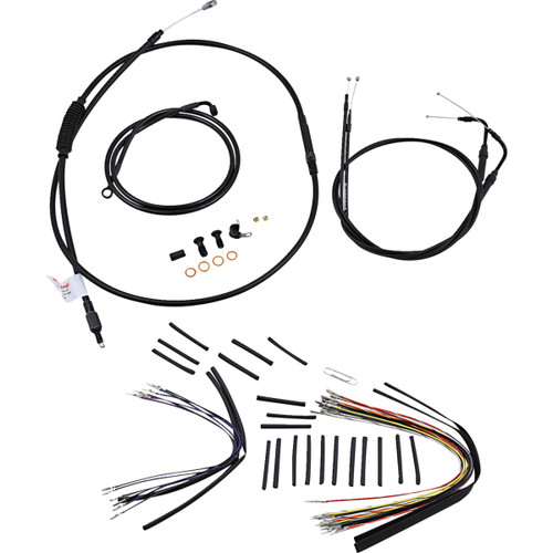 Burly Brand #B30-1018 - Complete Black Vinyl Handlebar Cable/Line Kit for Ape Hangers - 18" - '07-'10 FLST