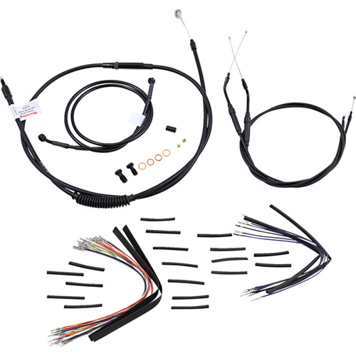 Burly Brand #B30-1035 - Complete Black Vinyl Handlebar Cable/Line Kit for Ape Hangers - 16" - '96-'05 FXD