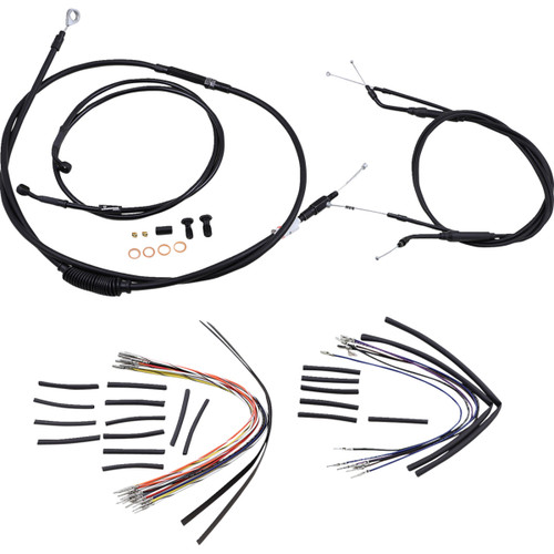 Burly Brand #B30-1034 - Complete Black Vinyl Handlebar Cable/Line Kit for Ape Hangers - 14" - '96-'05 FXD