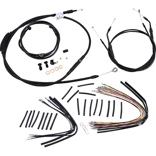 Burly Brand #B30-1047 - Complete Black Vinyl Handlebar Cable/Line Kit for Ape Hangers - 16" - '07-'11 FXDWG