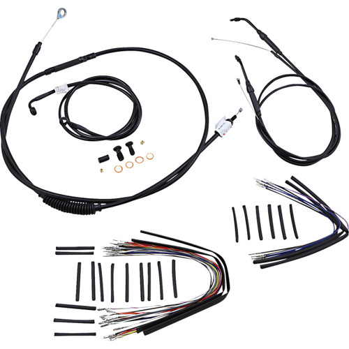 Burly Brand #B30-1041 - Complete Black Vinyl Handlebar Cable/Line Kit for Ape Hanger Handlebars - 16" - '07-'11 FXD