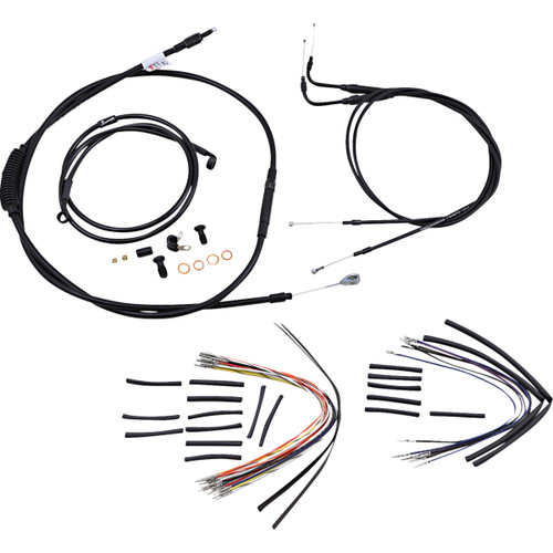 Burly Brand #B30-1017 - Complete Black Vinyl Handlebar Cable/Line Kit for Ape Hangers - 18" - '00-'06 FLST