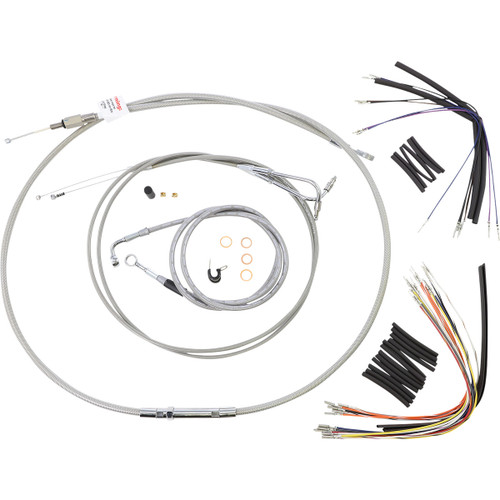 Burly Brand #B30-1049 - Complete Stainless Braided Handlebar Cable/Brake Line Kit - 14" Ape Hangers - '00-'06 FLST