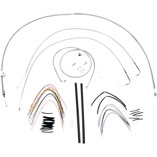 Burly Brand #B30-1056 - Complete Stainless Braided Handlebar Cable/Brake Line Kit - 16" Ape Hangers - '07-'10 FXST