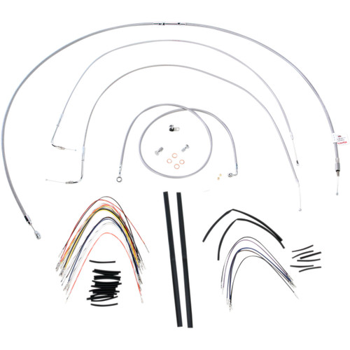Burly Brand #B30-1058 - Complete Stainless Braided Handlebar Cable/Brake Line Kit - 18" Ape Hangers - '07-'10 FLST