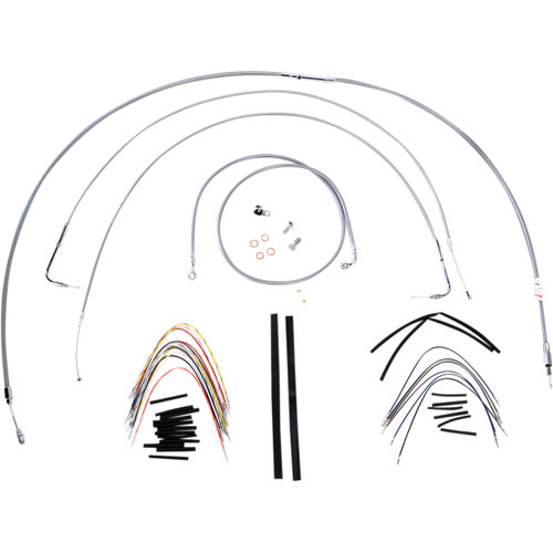 Burly Brand #B30-1059 - Complete Stainless Braided Handlebar Cable/Brake Line Kit - 18" Ape Hangers - '00-'06 FXST