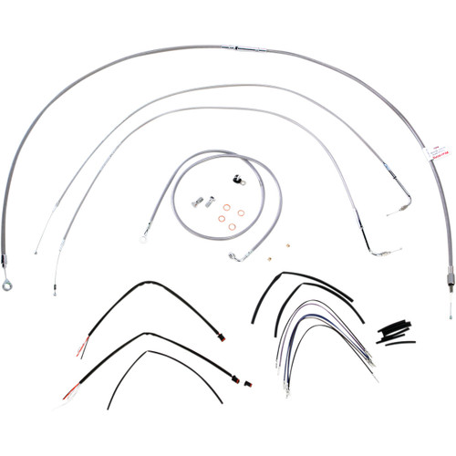 Burly Brand #B30-1061 - Complete Stainless Braided Handlebar Cable/Brake Line Kit - 14" Ape Hangers - '11-'14 FLS