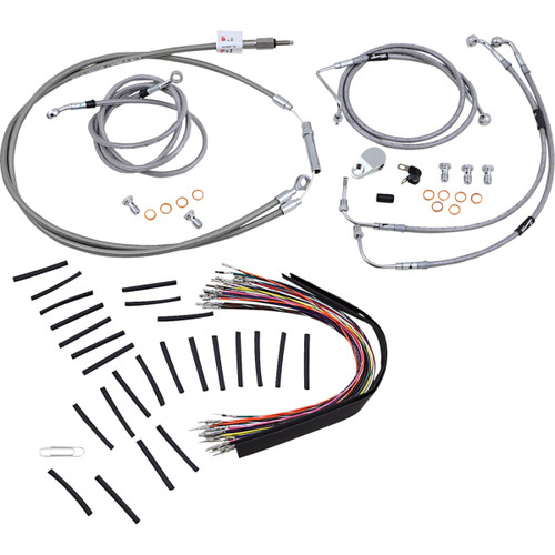 Burly Brand #B30-1102 - Complete Stainless Braided Handlebar Cable/Brake Line Kit - 13" Ape Hangers - '08-'13 FLH