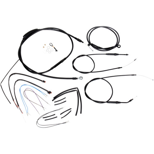 Burly Brand #B30-1067 - Complete Black Vinyl Handlebar Cable/Line Kit for Ape Hangers - 12" - '12-'17 Dyna