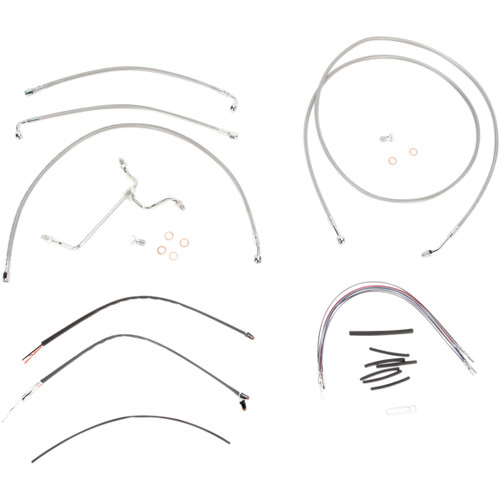 Burly Brand #B30-1118 - Complete Stainless Braided Handlebar Cable/Brake Line Kit - 15" Ape Hangers - '14-'16 FLH