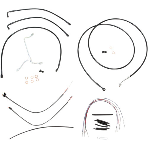 Burly Brand #B30-1114 - Complete Black Vinyl Handlebar Cable/Line Kit for Ape Hangers - 15" - '14-'16 FLH