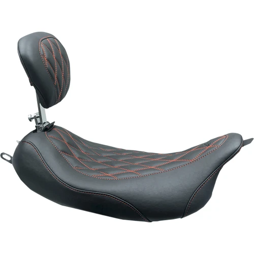 Mustang #79727AB - Wide Tripper™ Solo Seat - w/ Drivers Backrest - Black w/ American Beauty Red Stitching - FL '08-'25