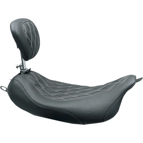 Mustang #79727GM - Wide Tripper™ Solo Seat - w/ Drivers Backrest - Black w/ Gun Metal Stitching - FL '08-'25