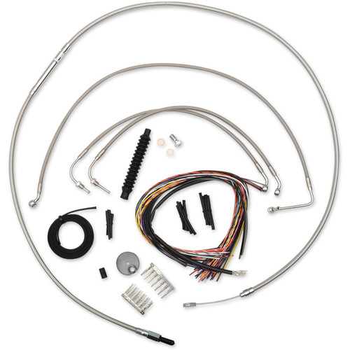 LA Choppers #LA-8011KT2-13 - Complete Stainless Braided Handlebar Cable/Brake Line Kit - 12"-14" Handlebars - '14-'15 FLHR