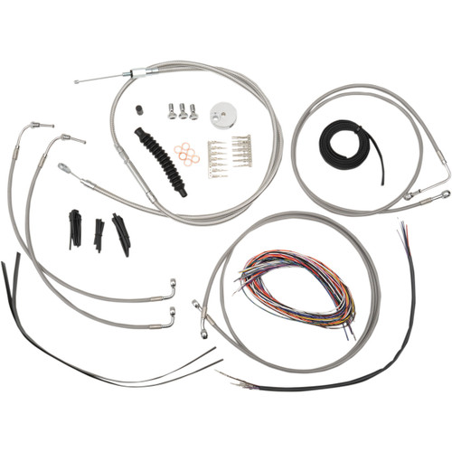 LA Choppers #LA-8051KT2-19 - Complete Stainless Braided Handlebar Cable/Brake Line Kit - 18"-20" Handlebars - '08-'13 FLH