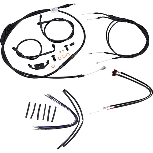 Burly Brand #B30-1123 - Complete Black Vinyl Handlebar Cable/Line Kit for Ape Hangers - 16" - ABS - '12-'17 Dyna