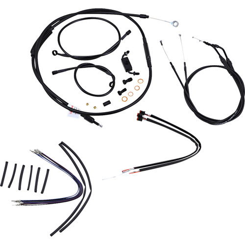 Burly Brand #B30-1121 - Complete Black Vinyl Handlebar Cable/Line Kit for Ape Hangers - 12" - ABS - '12-'17 Dyna