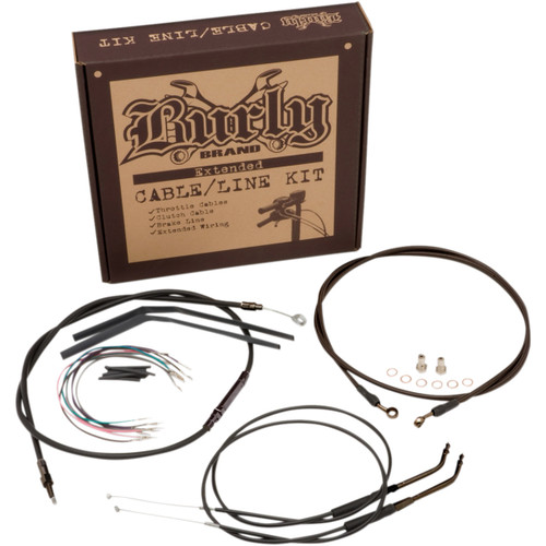 Burly Brand #B30-1122 - Complete Black Vinyl Handlebar Cable/Line Kit for Ape Hangers - 14" - ABS - '12-'17 Dyna