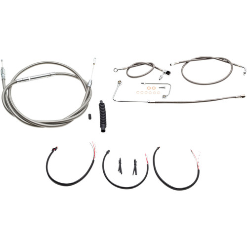 LA Choppers #LA-8151KT2B-19 - Complete Stainless Braided Handlebar Cable/Brake Line Kit - 18"-20" Handlebars - '16-'17 FLS