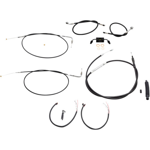 LA Choppers #LA-8231KT2-13B - Complete Black Vinyl Braided Handlebar Cable/Brake Line Kit - 12"-14" Handlebars - '12-'17 FXDF