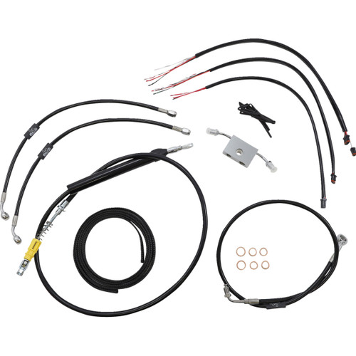 LA Choppers #LA-8157KT2-16B - Complete Black Vinyl Braided Handlebar Cable/Brake Line Kit - 15"-17" Handlebars - '18-'24 Softail