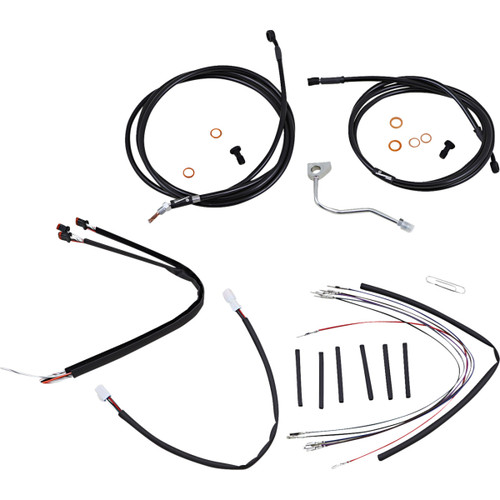 Burly Brand #B30-1181 - Complete Black Vinyl Handlebar Cable/Line Kit for Ape Hangers - 18" - ABS - '15-'16 FLTR