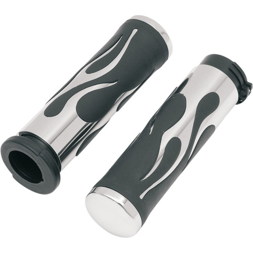 Drag Specialties - Flamed Grips - TBW - Chrome