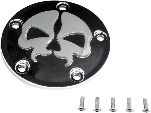 Drag Specialties Points Cover - Black - Chrome Skull - 5 Hole - Twin Cam