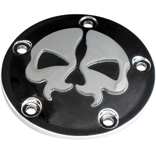 Drag Specialties - Points Cover - Black - Chrome Skull - 5 Hole - Twin Cam