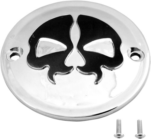Drag Specialties Points Cover - Chrome - Black Skull - 2 Hole