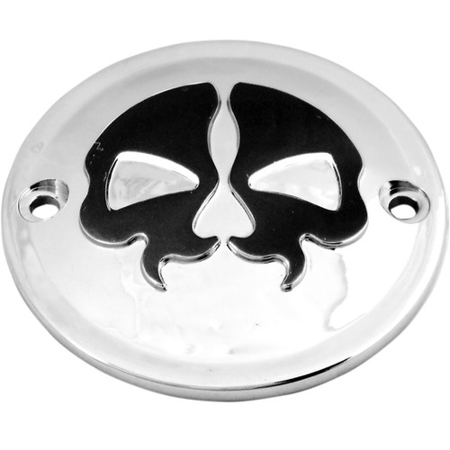 Drag Specialties - Points Cover - Chrome - Black Skull - 2 Hole